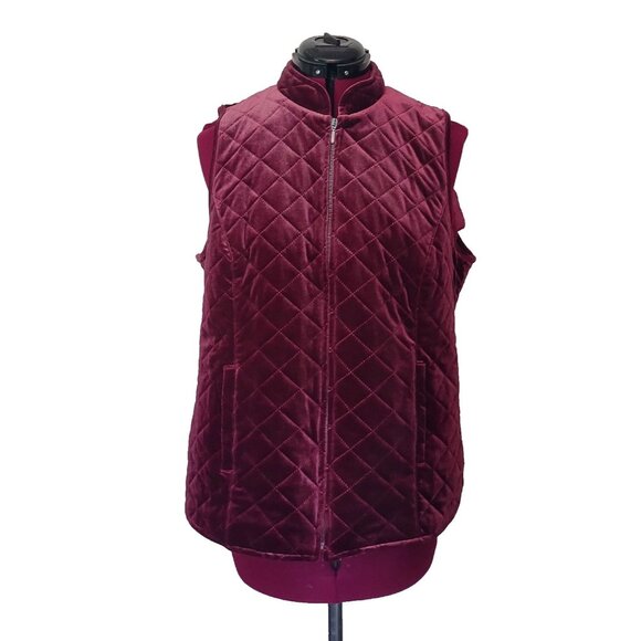 Chico's Jackets & Blazers - Chico’s Quilted Vest Burgundy Women’s Size 1 (M/8) Velour Velvet Feel Zip Front